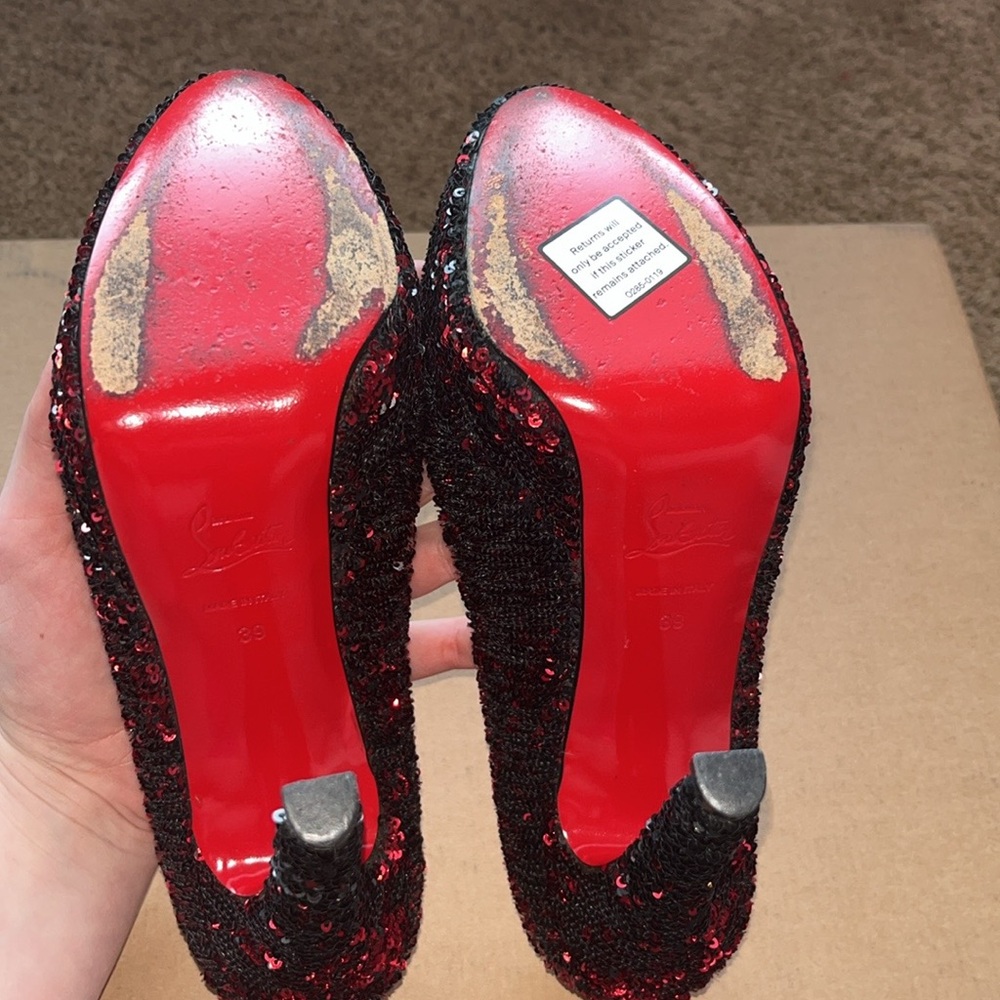 Elegant Black and Red Sequin Christian Louboutin High Heels - Picture 4 of 5
